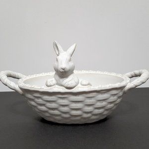 NEW Pottery Barn Bunny Basket Stoneware Candy Bowl 8.5" w x 5" d x 4.75"…